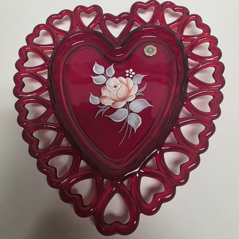 Westmoreland Heart Trink Dish/Wall Plate Hand Painted, Signed, and Dated.